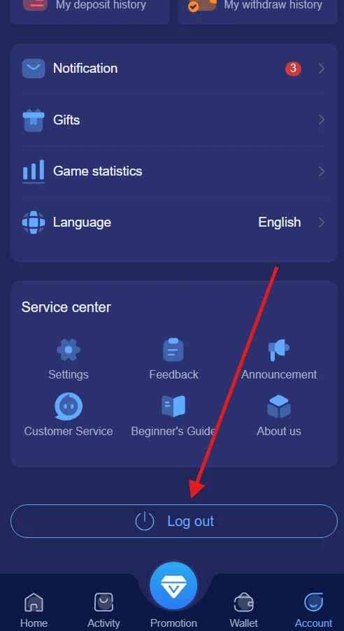 click logout button